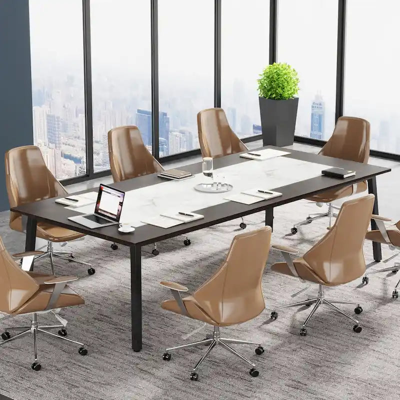 Table de conférence de 2 m (6,56 pi) pour 8 personnes, grande table de réunion de bureau avec cadre en métal - 100 P x 200 L x 75 H cm