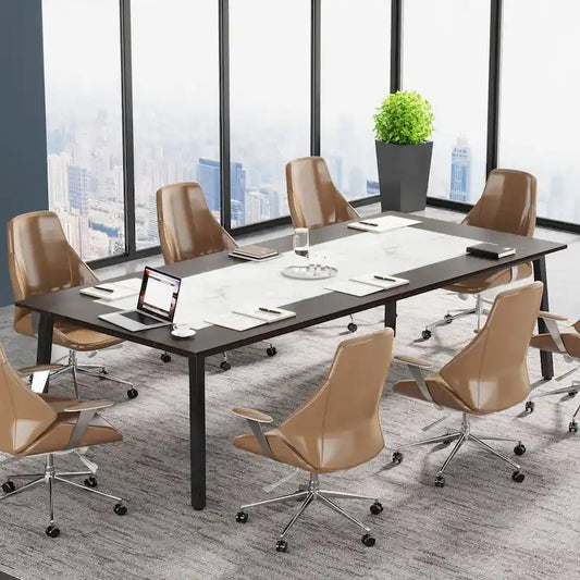 Table de conférence de 2 m (6,56 pi) pour 8 personnes, grande table de réunion de bureau avec cadre en métal - 100 P x 200 L x 75 H cm