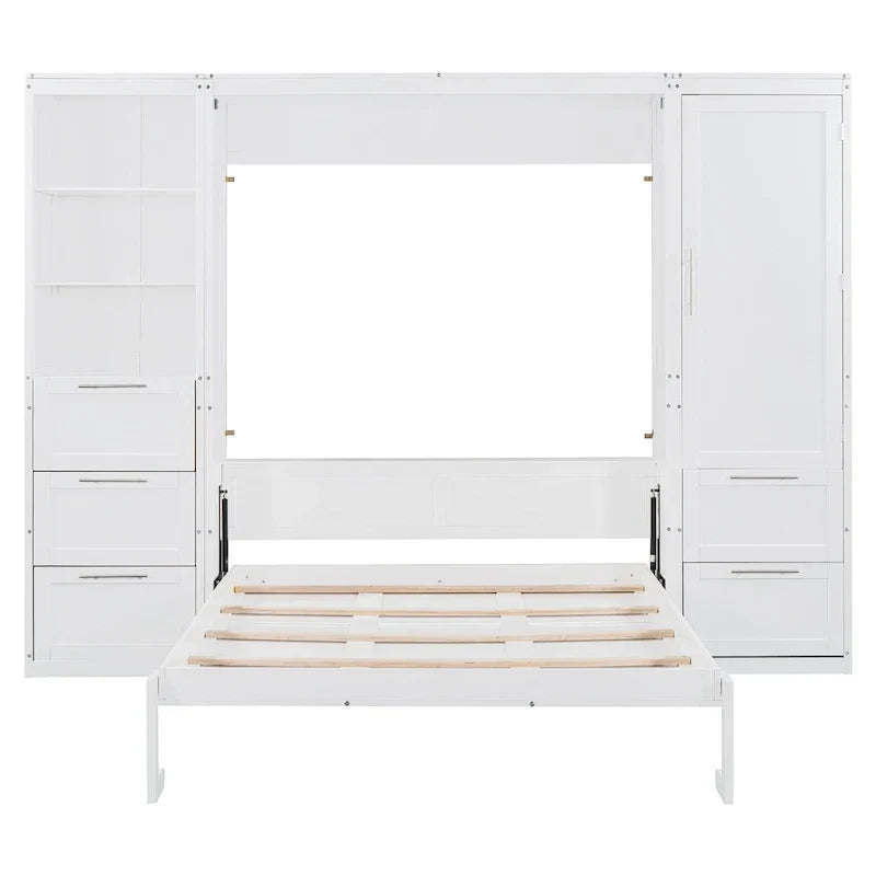 Lit escamotable Queen moderne avec placard et tiroirs