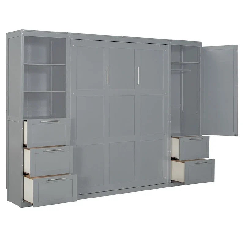 Lit escamotable Queen moderne avec placard et tiroirs
