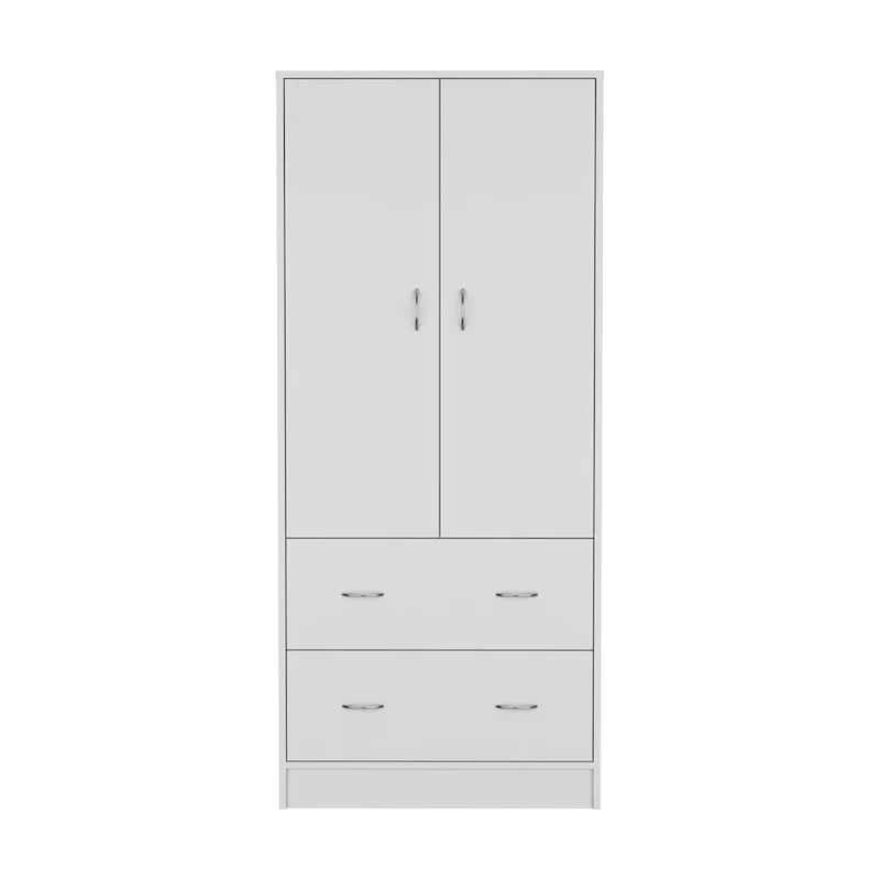 30.9 Armoire moderne à double porte avec deux tiroirs et tringle à vêtements pour chambre à coucher