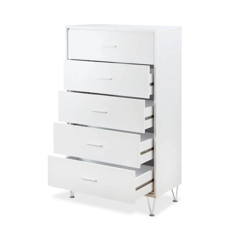 Commode verticale 5 tiroirs en bois massif, commode moderne en bois avec grand espace de rangement pour chambre à coucher, salon