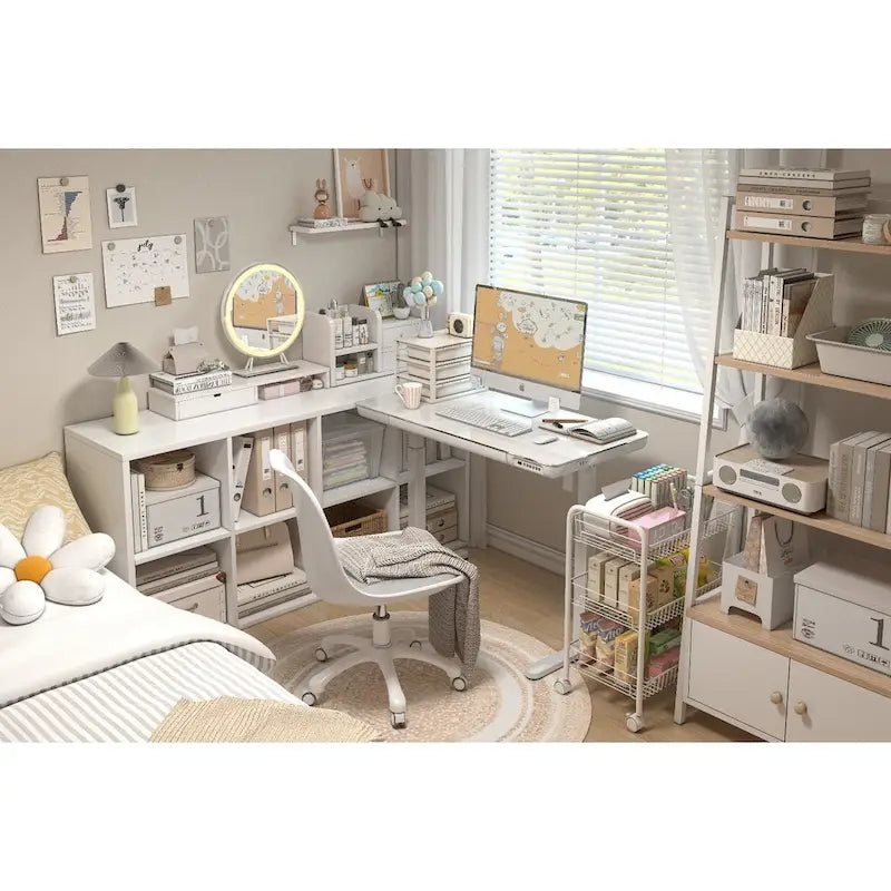 KOWO Bureau électrique debout en verre de 48 pouces avec plateau en verre trempé, poste de travail assis-debout réglable en hauteur pour bureau moderne