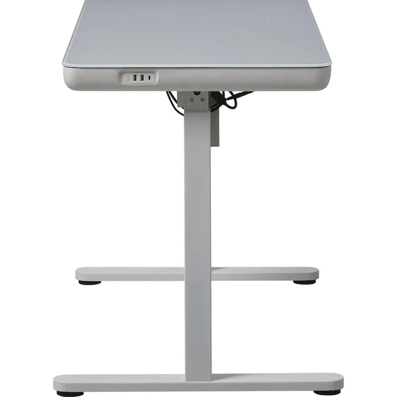 KOWO Bureau électrique debout en verre de 48 pouces avec plateau en verre trempé, poste de travail assis-debout réglable en hauteur pour bureau moderne