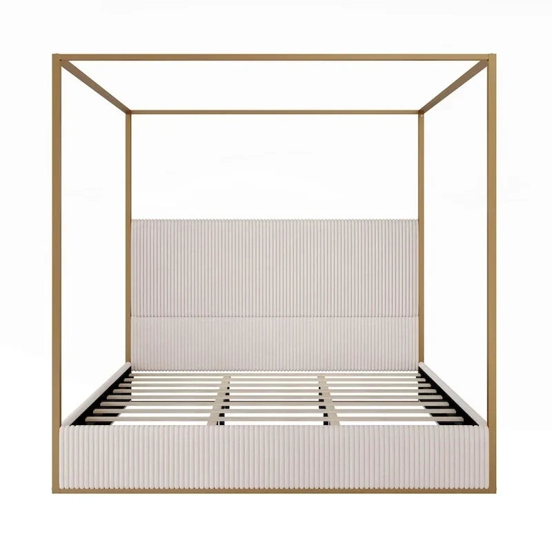 Lit à baldaquin moderne en métal de luxe avec tête de lit capitonnée haute