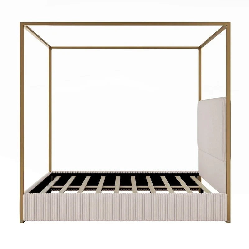 Lit à baldaquin moderne en métal de luxe avec tête de lit capitonnée haute