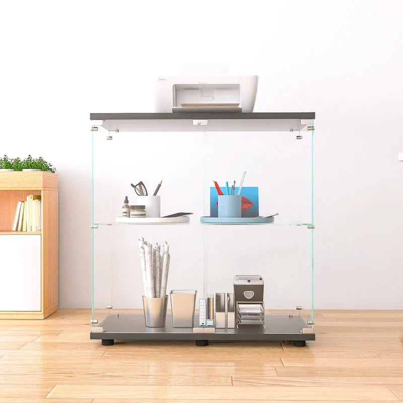 Vitrine en verre à deux portes 2 étagères avec porte