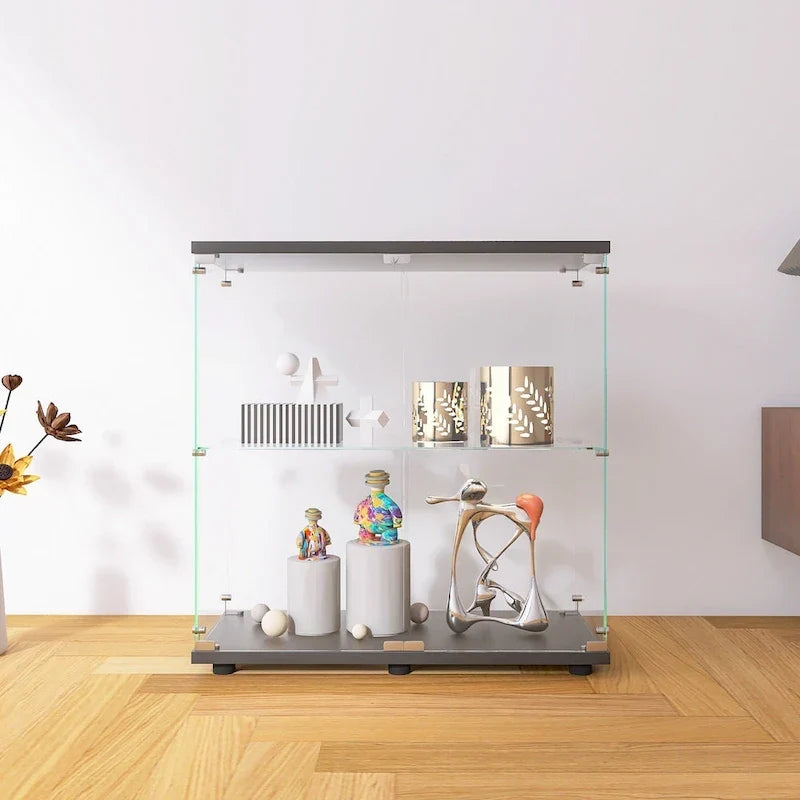 Vitrine en verre à deux portes 2 étagères avec porte