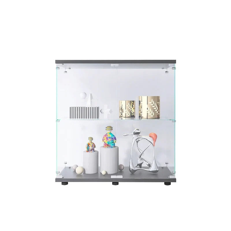 Vitrine en verre à deux portes 2 étagères avec porte