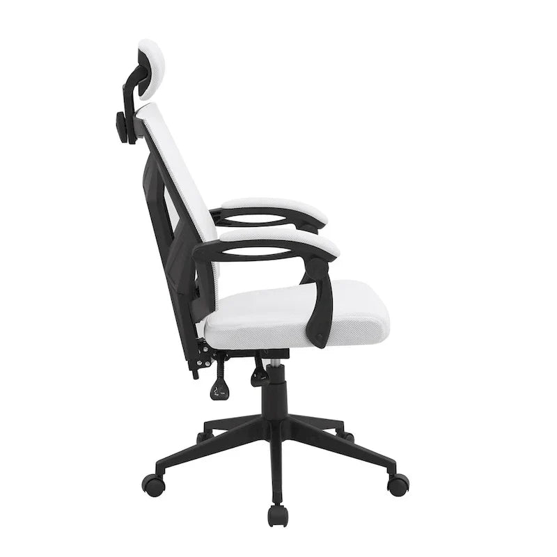 Chaise de bureau réglable avec appui-tête Fauteuil de bureau ergonomique en maille à dossier haut avec support lombaire et roulettes