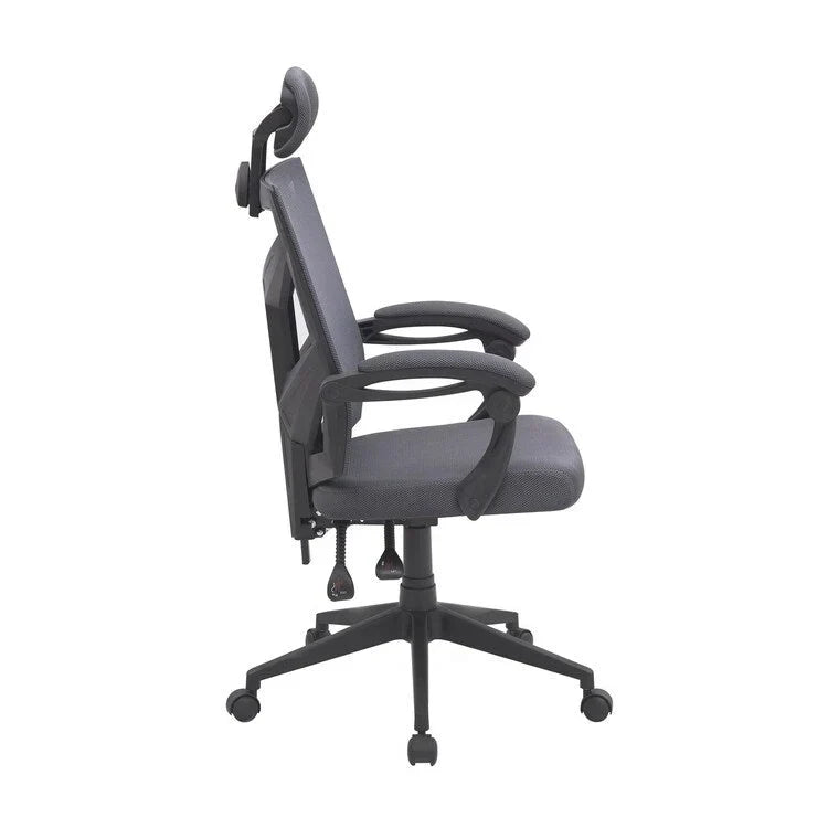 Chaise de bureau réglable avec appui-tête Fauteuil de bureau ergonomique en maille à dossier haut avec support lombaire et roulettes