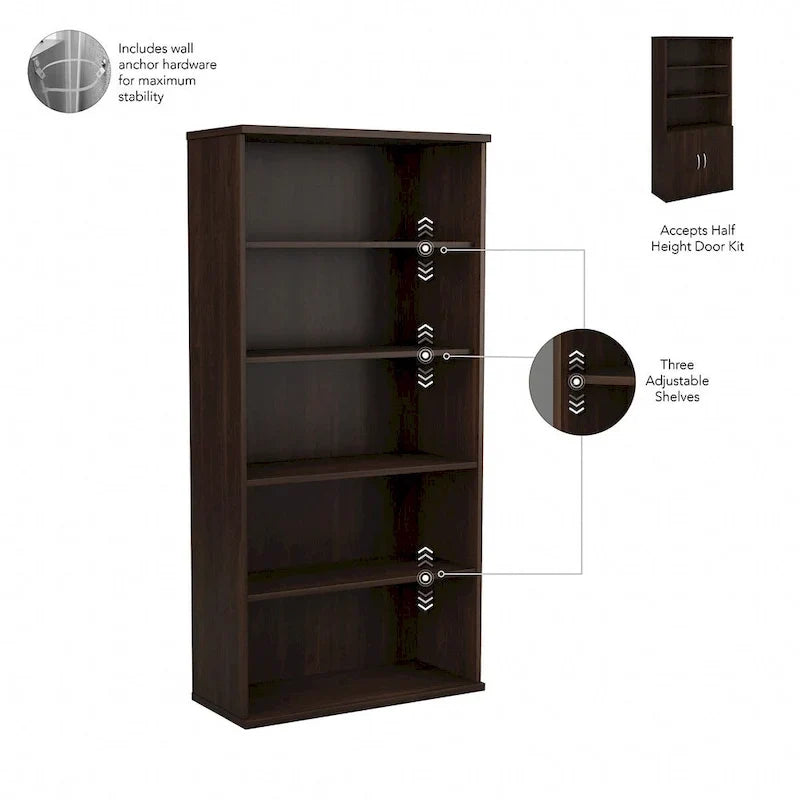 Bibliothèque hybride 5 étagères avec portes de Bush Business Furniture