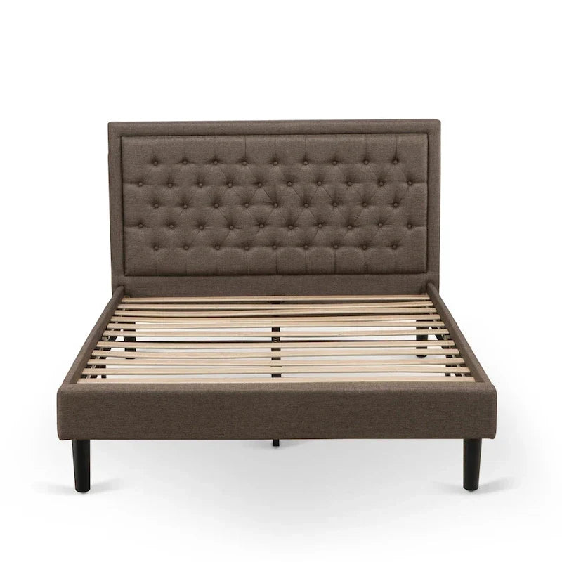 East West Furniture Ensemble de lit Queen Size – Cadre de lit marron avec tête de lit et petite table de chevet – Pieds finition noire (options de table d'appoint)