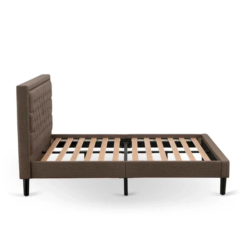 East West Furniture Ensemble de lit Queen Size – Cadre de lit marron avec tête de lit et petite table de chevet – Pieds finition noire (options de table d'appoint)