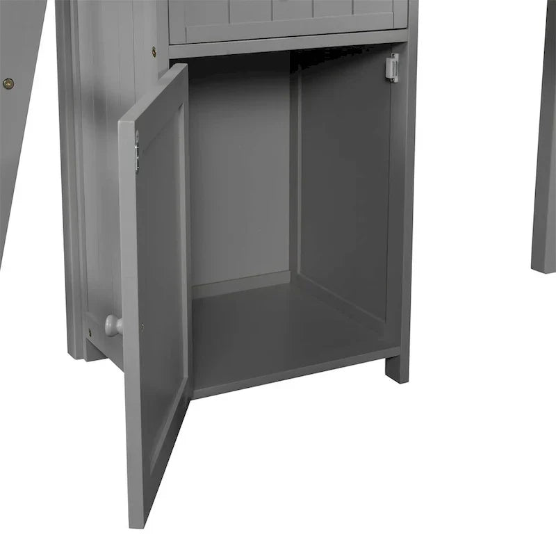 Lit mezzanine double Merax avec tiroirs, armoire, étagères et bureau