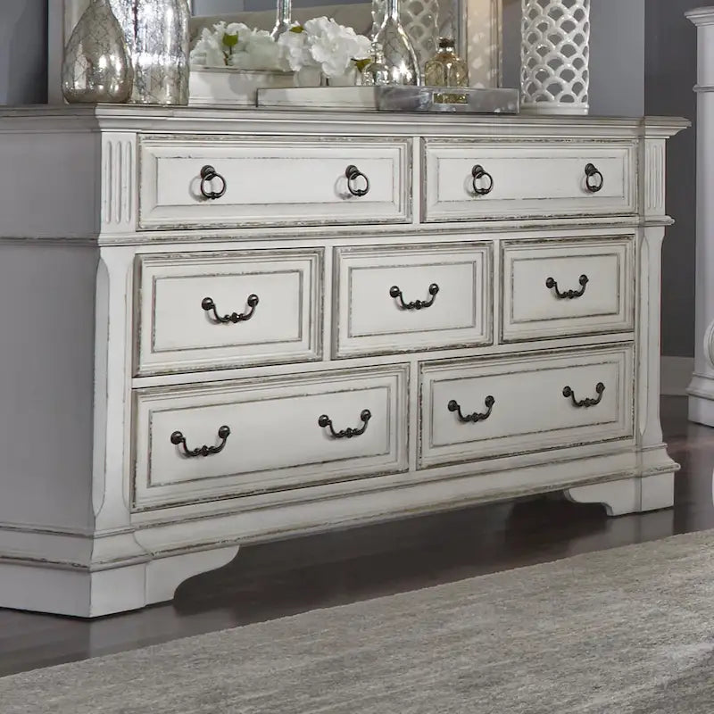 Commode et miroir The Gray Barn Abbey Park marron vieilli et blanc antique