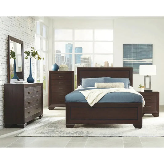 Ensemble de chambre à coucher 5 pièces Oatfield Dark Cocoa avec 2 tables de chevet