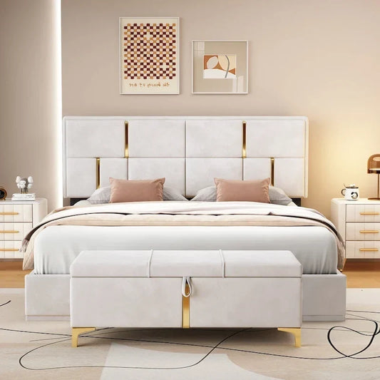 Ensembles de chambre à coucher 2 pièces, lit plateforme tapissé de taille Queen
