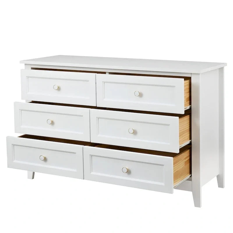 Commode à tiroirs en bois massif pulvérisé avec poignée ronde rétro, blanc