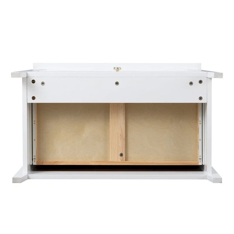 Commode à tiroirs en bois massif pulvérisé avec poignée ronde rétro, blanc