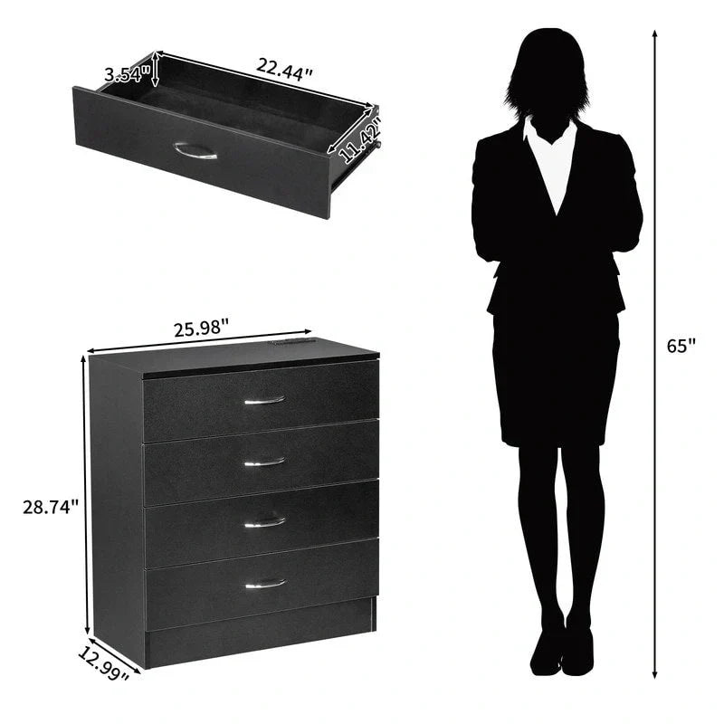 Commode de chevet à 4 tiroirs avec USB