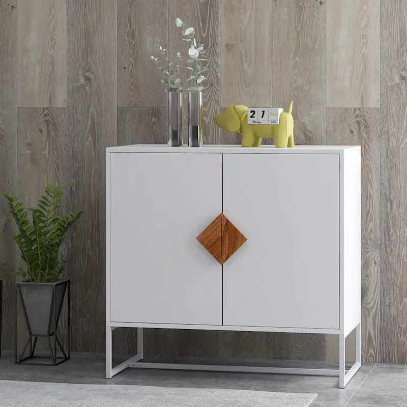CUSchoice Buffet en bois massif avec poignées carrées, 2 portes