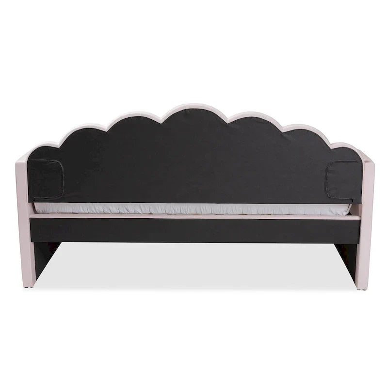 Lit de repos gigogne Queen Size Timila en velours rose clair de style moderne et contemporain