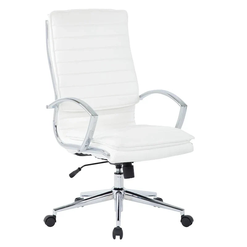 Fauteuil de direction professionnel à dossier haut en similicuir avec piètement chromé et accoudoirs amovibles