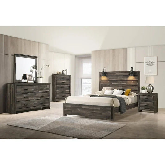 Ensemble de chambre à coucher Edyth 3 pièces marron avec plateforme