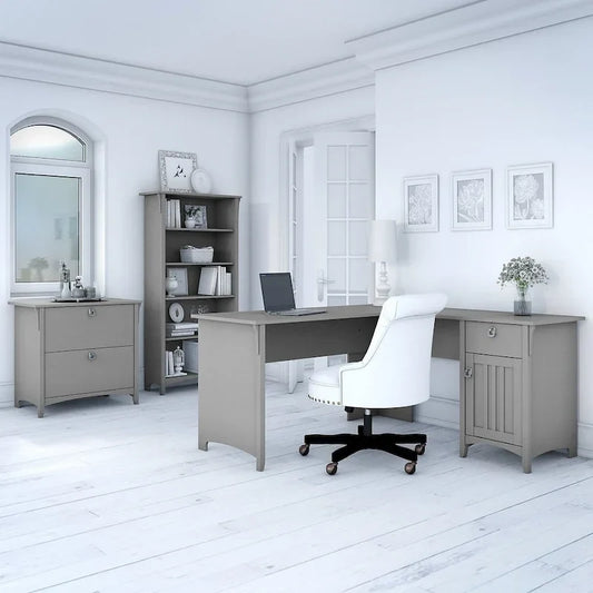 Bush Furniture Salinas Ensemble de bureau en L 60W, gris Cape Cod