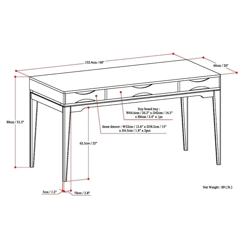 WYNDENHALL Pearson Bureau d'écriture professionnel en bois massif de 152 cm de large, style moderne du milieu du siècle