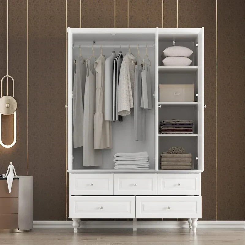 Garde-robe/Armoire/Placard familial de 70,9H avec portes miroir laque blanche