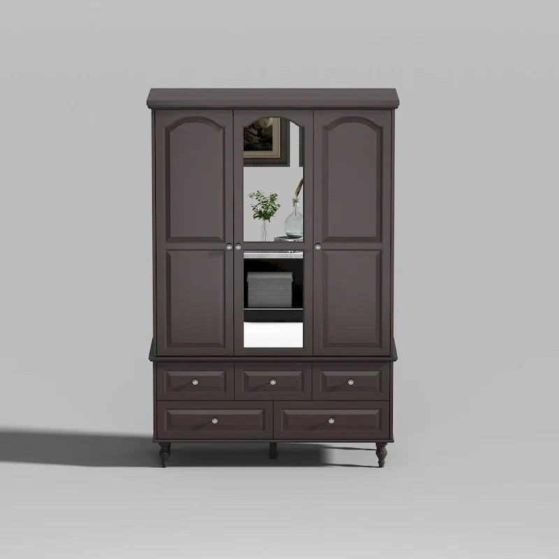 Garde-robe/Armoire/Placard familial de 70,9H avec portes miroir laque blanche
