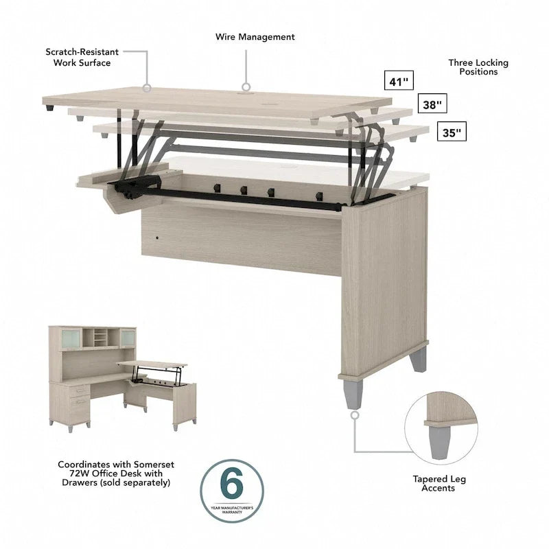 Rallonge de bureau Bush Furniture Somerset 42 po, 3 positions, assis-debout