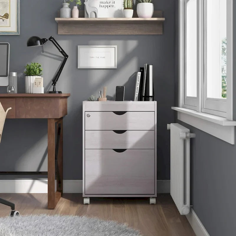 Jolene – Meuble de classement contemporain mobile et verrouillable à 3 tiroirs par Furniture of America