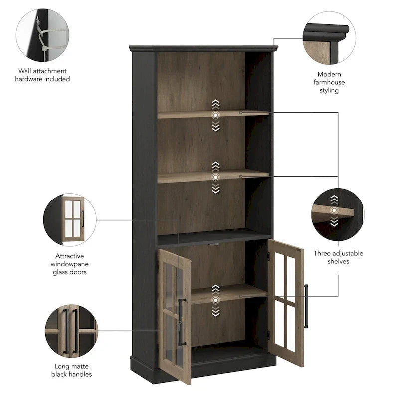 Bibliothèque à 5 étagères Westbrook avec portes vitrées de Bush Furniture