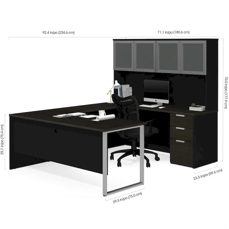 Bureau en U avec huche et portes en verre dépoli Bestar Pro-Concept Plus