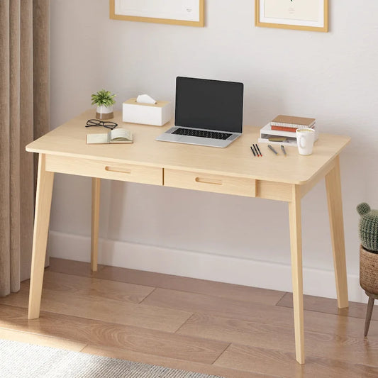 Bureau d'ordinateur en bois beige Timechee, bureau de 47 po avec 2 tiroirs