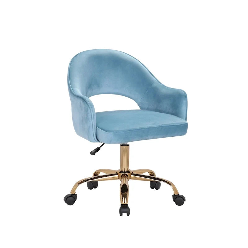 Chaise de bureau pivotante en velours Porthos Home Camron, pieds chromés dorés