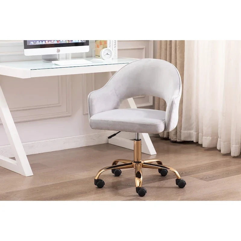 Chaise de bureau pivotante en velours Porthos Home Camron, pieds chromés dorés