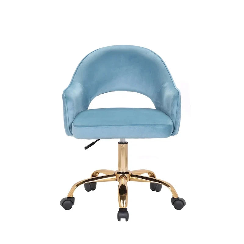 Chaise de bureau pivotante en velours Porthos Home Camron, pieds chromés dorés
