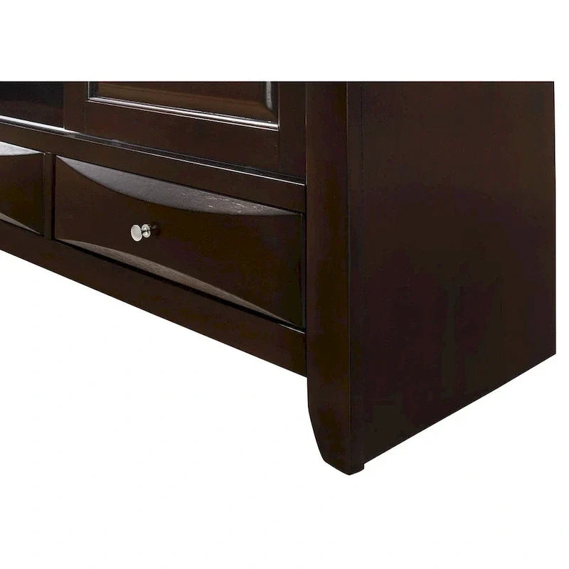 Ensemble de chambre à coucher Priscella 6 pièces en merisier foncé avec plateforme de rangement