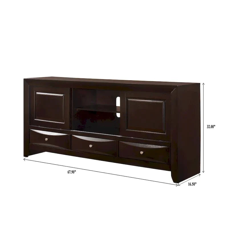 Ensemble de chambre à coucher Priscella 6 pièces en merisier foncé avec plateforme de rangement