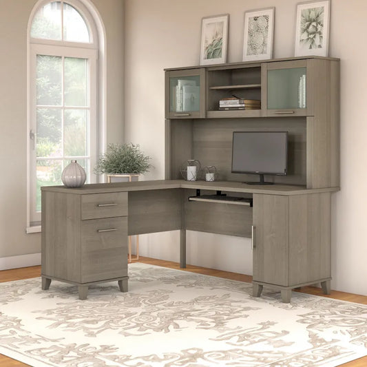 Bureau d'angle en L 60" Bush Furniture Somerset avec huche de rangement