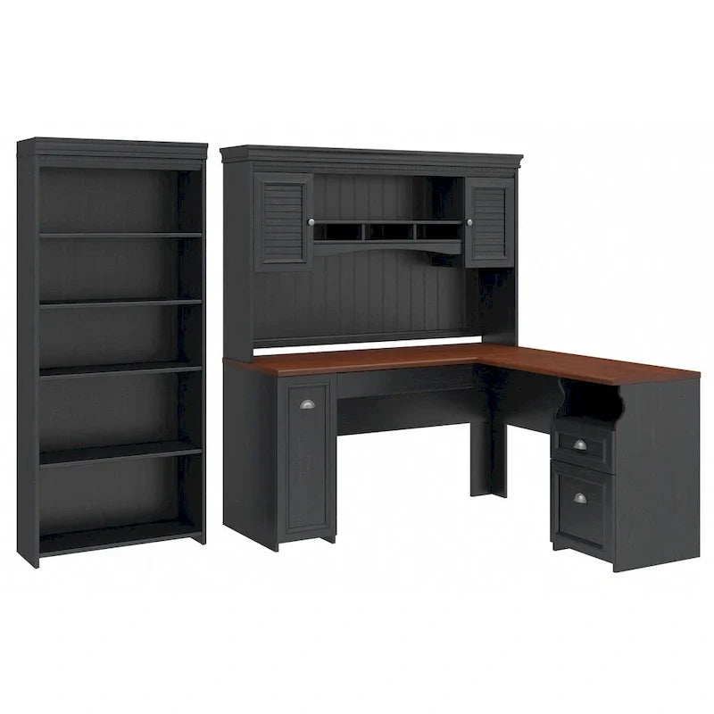 Bureau d'angle en L 60 W Fairview avec huche et bibliothèque de Bush Furniture