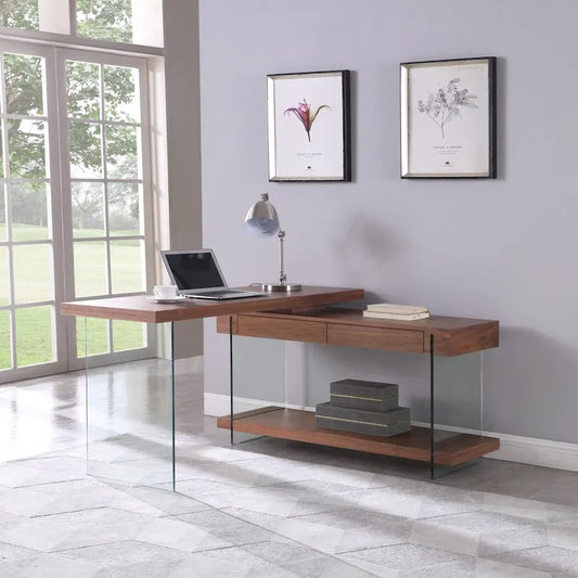 Bureau en bois rotatif en verre et placage de noyer Somette