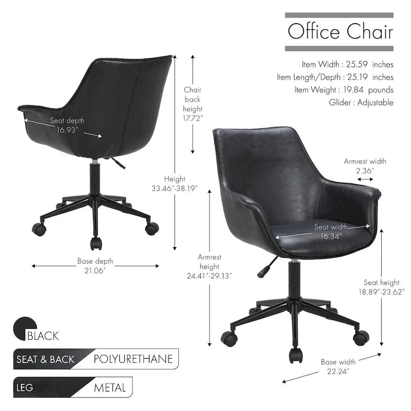 Chaise de bureau Porthos Home Jamar en cuir PU avec base roulante en métal