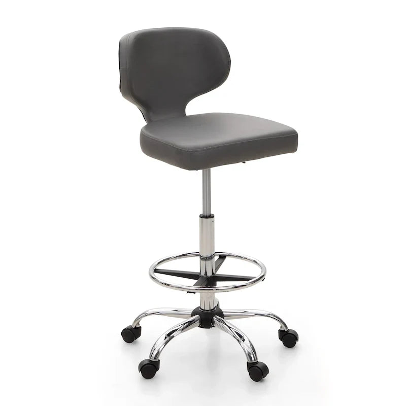 Tabouret roulant réglable pivotant en cuir synthétique pour chaise de bureau avec roulettes