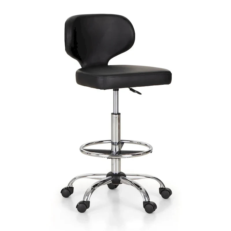 Tabouret roulant réglable pivotant en cuir synthétique pour chaise de bureau avec roulettes