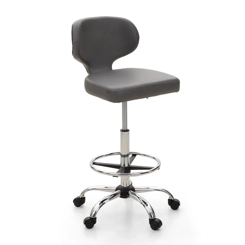 Tabouret roulant réglable pivotant en cuir synthétique pour chaise de bureau avec roulettes